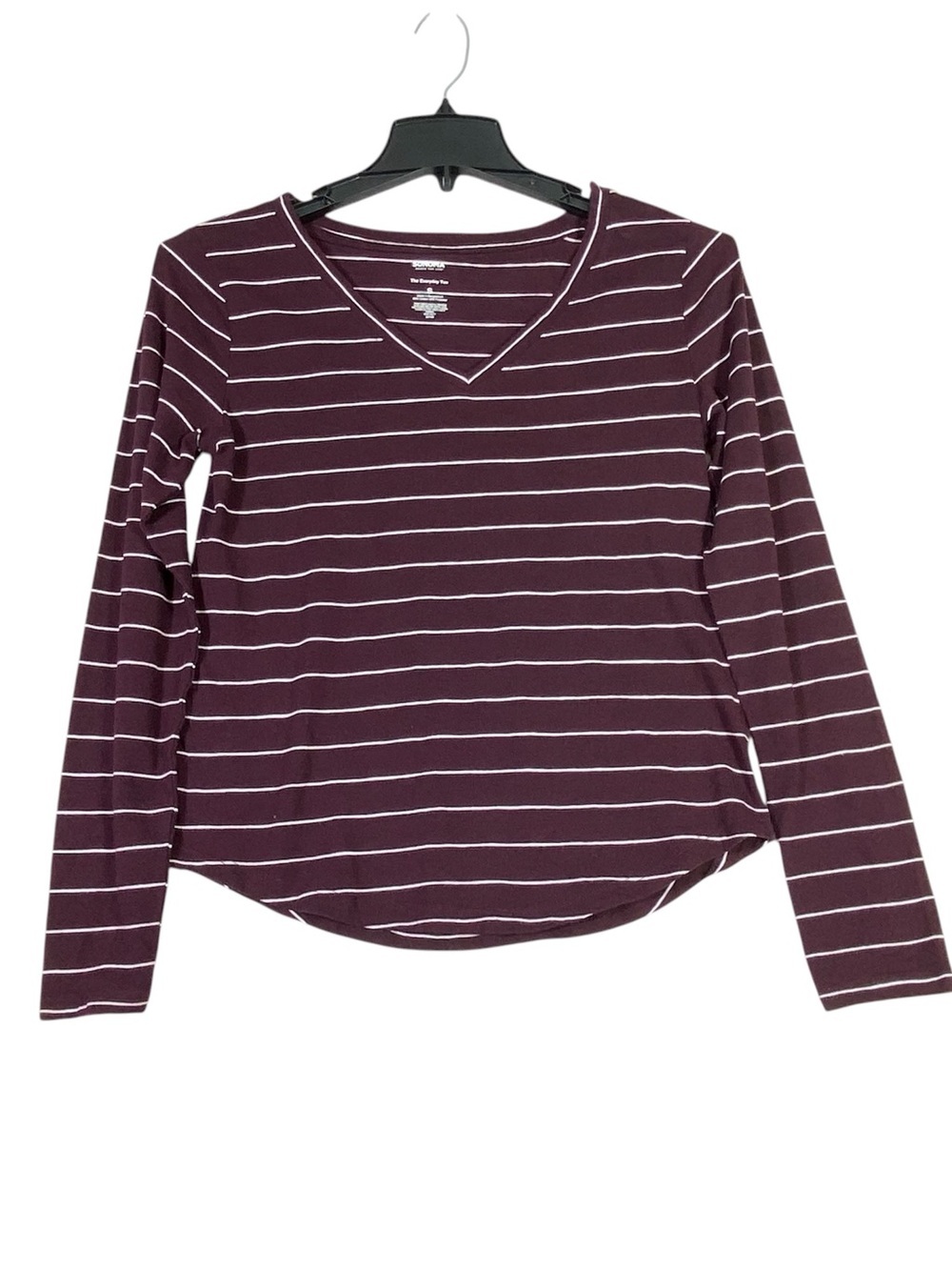 Sonoma Everyday Tee Women's S Burgundy Striped V-Neck Long Sleeve Lightweight